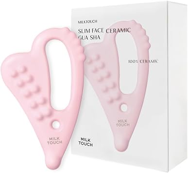MILKTOUCH Face Lifting Ceramic Pink Gua Sha - Double Chin Lift, Muscle Relief Massage Tool for Face and Body, Korean Self Care Gua Sha | Stocking Stuffers for Women
