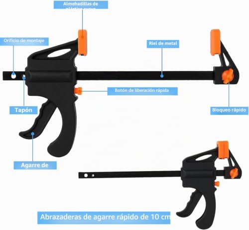 Miniatura 3 de Kaheign 8 Piezas Abrazaderas Juego, 4pz 4 Pulgadas Abrazaderas De Agarre Rápido Con Una Mano 4pz Abrazaderas De Resorte De Plástico Extrafuertes Y Tarea Pesada Para Carpintería Fácil Reprimición