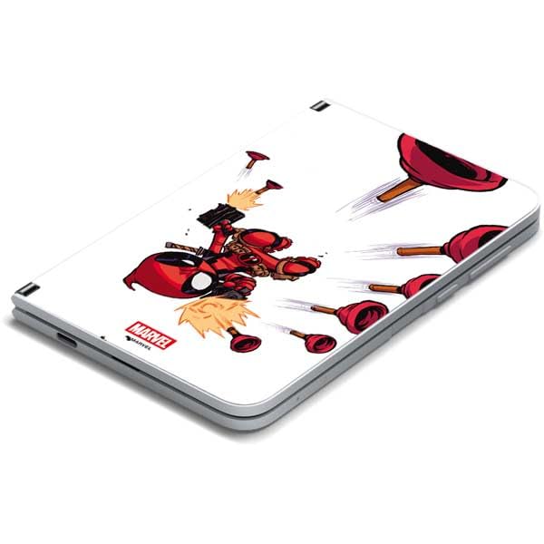 Skinit Decal Tablet Skin Compatible with Surface Duo - Officially Licensed Marvel Deadpool Babypool Shooting Design