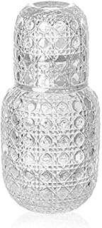 Vintage Water Carafe Bedside Water Carafe and Glass Set Carafe with Glass Cup for Nightstand Thicked Glass Mouthwash Decanter for Bedroom Guestroom Bathroom Kitchen 14.8oz/440ml (Transparent)