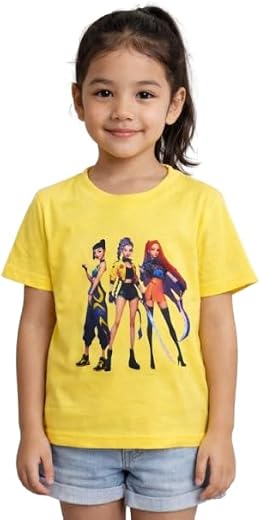 KIDZOOMART Kids Yellow T-Shirt with Animated Girl Characters Print, Round Neck, Short Sleeve
