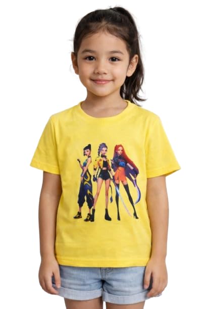 KIDZOOMART Kids Yellow T-Shirt with Animated Girl Characters Print, Round Neck, Short Sleeve - Review, Price and Buying Guide