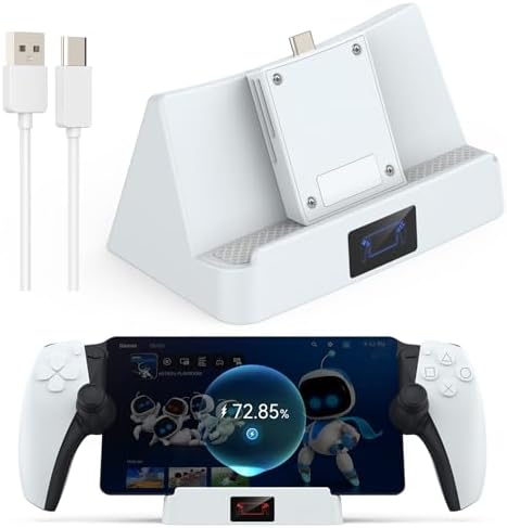 Charging Stand for Playstation Remote Player – Playstation 5, Portable Wireless Charge Dock with Indicator Light and USB-C Cable for Playstation Portal Accessories, White