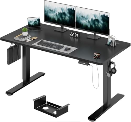 Devoko Electric Standing Desk 140x70cm, 18mm Thick Tabletop, Sit-Stand Height Adjustable with Sedentary Reminder, USB Charging Port, 3 Memory Smart Panel, Heavy-Duty Steel Frame (Black) option
