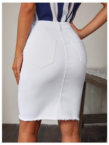 Floerns Women's Casual High Waist Raw Hem Bodycon Pencil Denim Skirt2