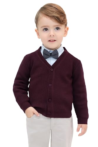 Image of Lilax Baby Boys Basic Long Sleeve V-Neck Classic Knit Cardigan Sweater