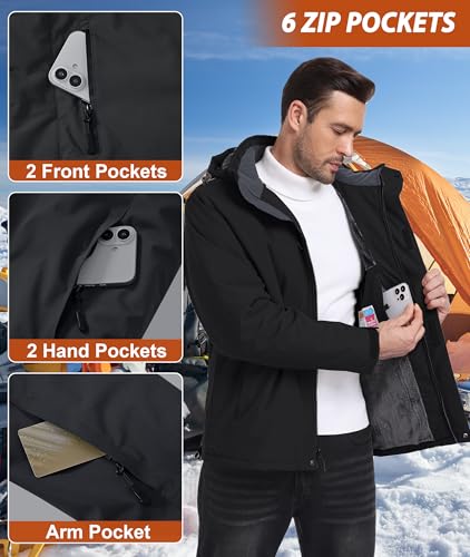 Image of Mens Winter Snow Jacket Waterproof Ski Jackets Snowboard Rain Warm Coat Insulated Hood Fleece Lined