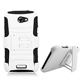 HTC One X AT&T Hybrid Double Layer Skin plus Rhino Armor Case with Holster and Swivel Belt Clip Combination, Black and White