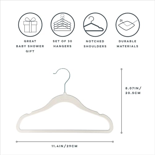 3 Sprouts Velvet Baby Hangers - Non-Slip Hangers for Infant and Toddler Clothes - Slim Space-Saving Design with Nordic Colors for Nursery - 30 Pack - Cream by 3 Sprouts - Image 4