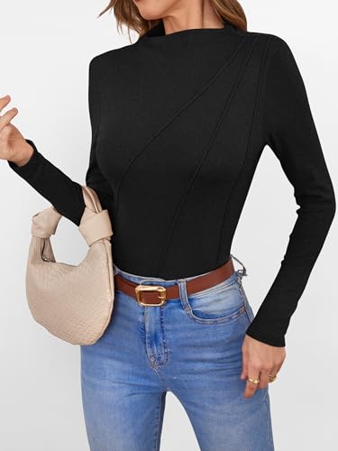 ANRABESS Womens Long Sleeve Mock Neck Shirts Fitted Dressy Casual Blouse 2025 Fall Office Work Thermal Tops3
