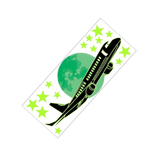 Kodxylytix Adhesivo luminoso de PVC decorativo para dormitorio, sala de estar, papel pintado brillante para el hogar, luna, avión, decoración de aviones, luz verde y verde