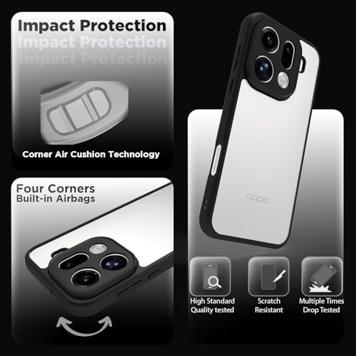 Image of RIGGEAR Shockproof Sleek Hybrid Armor Back Cover Case for Oppo Find X9 Pro 5G (Clear PC + Black TPU Bumper)