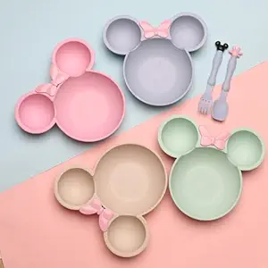 Upkaranwale Fibre Dinner Set, Bowl for Kids, eco Friendly Cutlery, Plates for Kids Return Gifts, Kids Pocket Utensil Set, Kids Lunch Plate Set, Set of 1 Bowl,1 Spoon and 1 Fork (Multicolor)