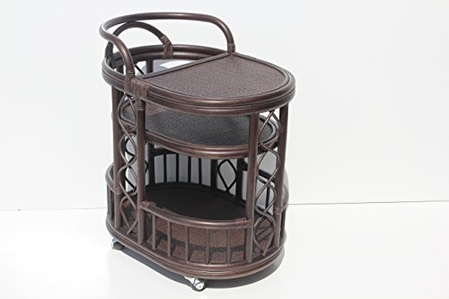 Serving Cart Handmade Woven Natural Rattan Wicker With Wheels Dark Brown Fully Assembled. #TOP2