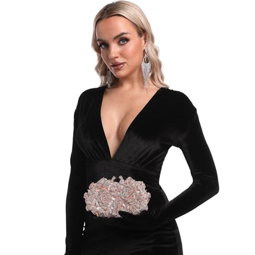 Image of Boutique De FGG Mini Flower Evening Bags For Women Formal,Party Rhinestone Clutch Purses,Wedding Floral Crystal Clutch Bag
