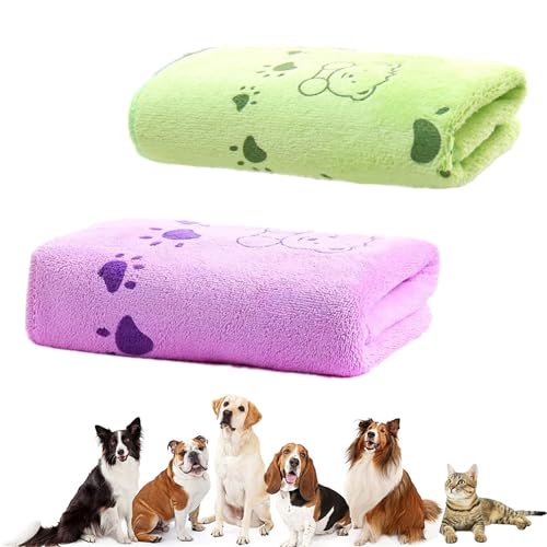 bangminda Set di 2 Asciugamani Rapidi per Cani e Gatti, Microfibra Assorbente, 140 × 71 cm, Verde e Viola