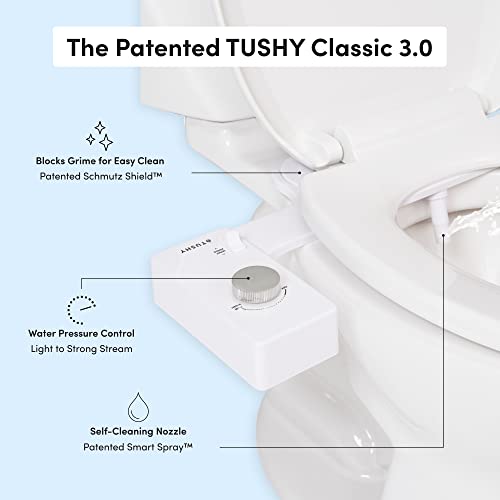 Tushy Classic 3.0 Bidet Toilet Seat Attachment - A Non-Electric Self Cleaning Water Sprayer With Adjustable Water Pressure Nozzle, Angle Control & Easy Home Installation (Biscuit/Platinum) #TOP1