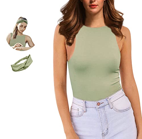 Y WJing Yi Jia Body da donna senza maniche girocollo con perizoma Halter canotte modellante body sexy shapewear body tuta top, Salvia, L