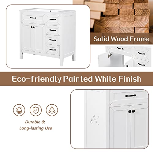 Image of Favfurish 36 inch Bathroom Vanity with Ceramic Sink,Undermount Single Basin Bath Vanity Set w /2 Soft-Close Doors and 3 Drawers,Modern Freestanding Storage Cabinet,Solid Wood Frame,White
