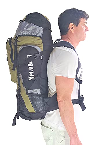 MOCHILA RESISTENTE 70L VIAGEM CAMPING TRILHA PESCA IMPERMEÁVEL (Verde)