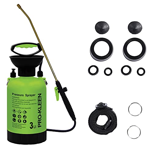 Pro-Kleen Garden Pressure Pump Sprayer Manual Action 3L With Brass Lance And 2 x Spare Seal Kits - For Weed Killer, Patio Cleaner Pesticides, Herbicides, Insecticides, Fungicides (3 Litres)