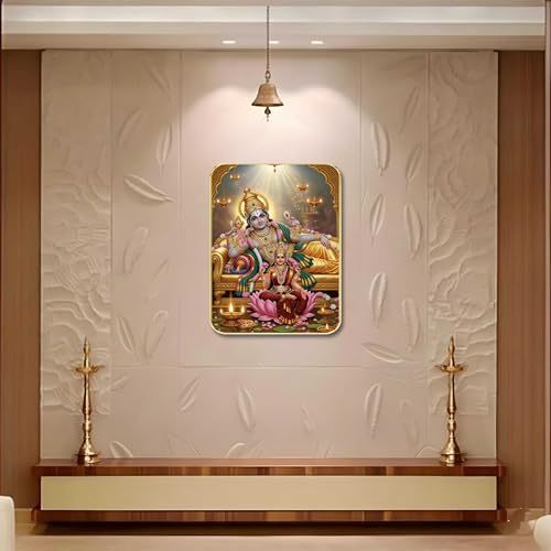Image of SAF Vishnu Lakshmi Wall Art with Table Top Stand & Wall Hanging Hole | Lord Vishnu Maa Lakshmi MDF Religious Painting for Home Mandir Vastu Decor