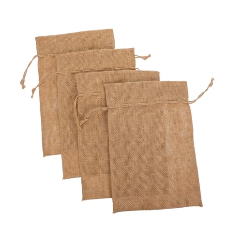 GRIRIW 4個 天然麻素材使用巾着袋 手縫い仕上げドローストリング付き 誕生日パーティーや結婚式のプレゼント包装 ジュエリー収納にも対応