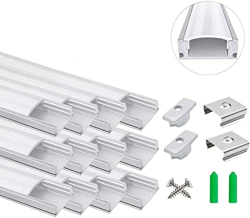 12-Pack,3.3ft/1 Meter,Silver Led Aluminum Profile U-shape with Milky White Cover.LED Channels and Diffusers with End Caps and Mounting Clips for Flex/Hard LED Strip Light Installations(U shape 12pack)