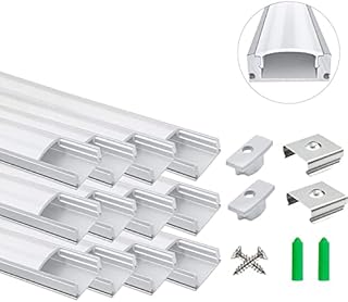 12-Pack,3.3ft/1 Meter,Silver Led Aluminum Profile U-shape with Milky White Cover.LED Channels and Diffusers with End Caps and Mounting Clips for Flex/Hard LED Strip Light Installations(U shape 12pack)