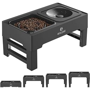 ELS PET Elevated Dog Bowls, Adjustable Raised Dog Bowls with No Spill Dog Water Bowl and Stainless Steel/Slow Feeder Dog Bowl, Dog Bowl Stand for Small Medium Large Dogs,Cats & Pets (Plastic)