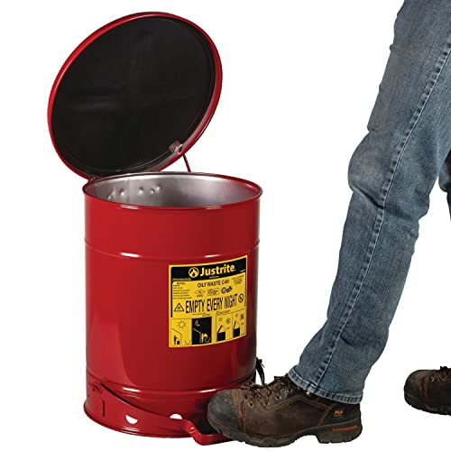 Image of Justrite 05914 SoundGuard Steel Biohazard Waste Container with Foot Operated Cover, 6 Gallon Capacity, 11-7 /8 inch OD x 15-7 /8 inch Height, Silver