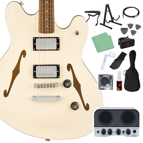 Squier by Fender Affinity Series Starcaster Deluxe Olympic White エレキギター初心者14点セット 【Bluetooth搭載ミニアンプ付き】 セミアコギター スクワイヤー/スクワイア