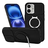 Kimiyaki Case for iPhone 16 with Slide Cover Camera Protection and Magnetic 360 Rotatable Invisible Stand [Compatible with MagSafe], Sturdy Shockproof Case - Black