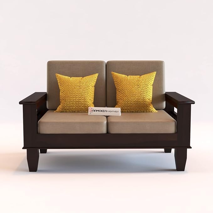 Image of Sheesham Wooden 4 Seater Sofa for Living Room | Rosewood 4 Seater Cushion Sofa with Side Newspaper Holder for Home & Office | Solid Wood Sofa Set for Lounge (Walnut,2+2 Seater)