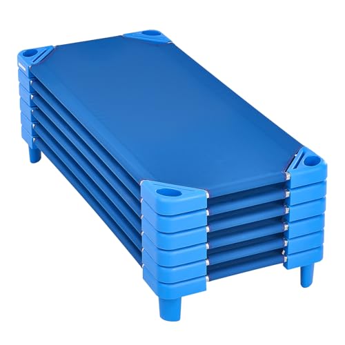 VEVOR stapelbares Kinderbett 6er-Pack tragbare Kleinkinder-Schlafbetten, Standardgröße 130 x 57 x 15 cm, Kindertagesstättenbetten Vorschulklassenzimmer zum Schlafen Ausruhen Mittagsschlaf, blau
