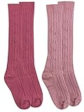 Jefferies Socks Girls Cable Knit Pattern Fashion Multicolor Knee High Socks 2 Pair Pack (Toddler - USA Shoe 3-7 - 1-2 Years, Rose/Mauve)