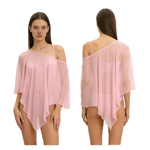 Poncho en mousseline de soie asymétrique avec ourlet fluide