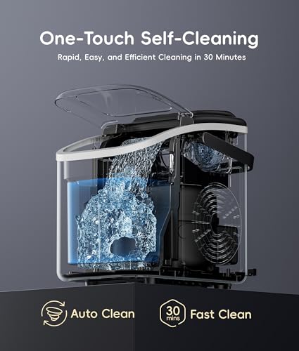 Image of ecozy Portable Ice Makers Countertop, 8 Cubes in 6 Mins, 26lbs /Day, Bullet Ice Maker Machine with 2 Ice Sizes, Self-Cleaning Ice Maker with Carry Handle for Home /Kitchen /Party /Travel - 2026 Version