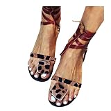 Sandals for Women Dressy,Women Gladiator Sandals Flat Summer Strappy Lace Up Open Toe Knee High Flat