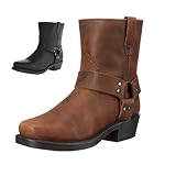 xnwchalty Harness Boots For Men Square Toe Leather Motorcycle Boots Lightweight Pull On Ankle Boot
