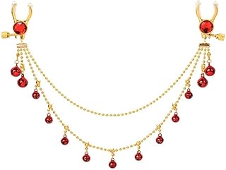 QLXSTM Tassel Rhinestone Nipple Clamps with Multiple Bells and Chains - Adjustable, Non-Piercing Metal Stimulator Nipple Clips Adult Toys, Perfect for Women & Couples (RED)