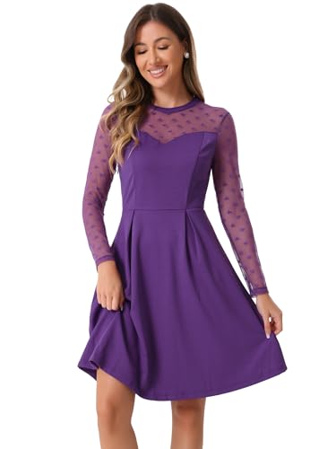 Robe de fête pour femme Allegra K en maille noire col rond et manches transparentes chic