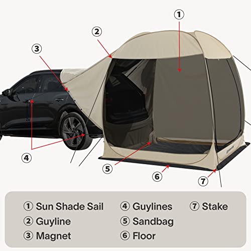 EighteenTek Car Tents for Camping SUV - Screen Tent for Outdoor -Beach Tent Sun Shelter Mesh Walls Attachment for 4-6 Person 7\'L X 7\'W X 7.2\'H, Not Waterproof - Thumbnail 5