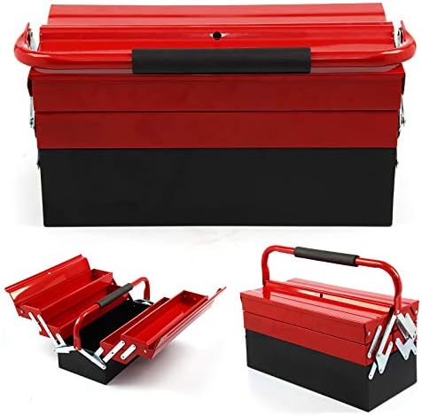 Youyijia Metal Tool Box CantileverToolbox 43cmx22cmx21cm 3 Tiers 5 Tray Tool Storage Box Organiser (Red)