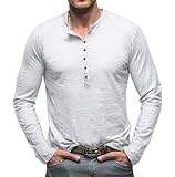 MYCOLORBLUE Herren Basic T Shirt Langarm mit Knöpfen Weich Täglich Henley Shirts Tops Weiß XL