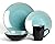 HomeVss Sonoma 16 Piece Stoneware Dinner Set, Outside Black + Inside Handpainted Color Turquoise with speckle