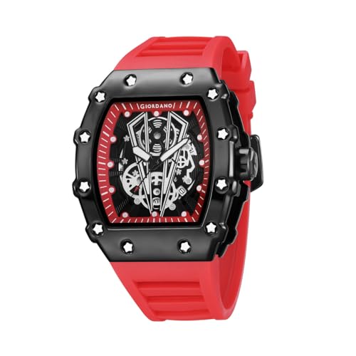 Image of Giordano Analog Quartz Watch for Men with Skeleton Rectangle Dial, Date Function, Luminous Hands and Markers, Silicone Strap - GZ-50237