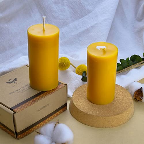 Natural Beeswax Pillar Candle, Smokeless Dripless Pure Beeswax Candle Set with Natural Scent for Room Decoration Prayer Party, Long Lasting Burn Time, 2X 4 inch (2 Pack),Brown Raw