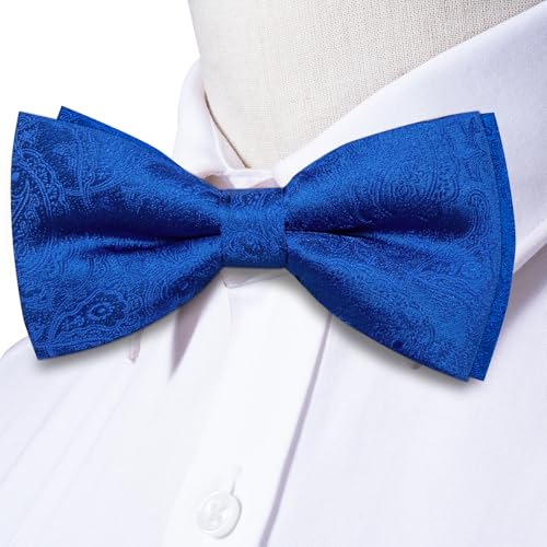 Image of Hi-Tie 5Pcs Mens Solid Color Silk Tie Satin Pretied Bowtie Lapel Pin for Men Handkerchief Cufflink Wedding Gift Box