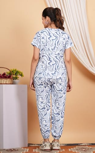 Image of Women Printed T-Shirt and Track Pant Set | Cotton Co-Ord Night Suit for Women | Lounge Wear, Sleepwear, Gym Wear | Half Sleeve Top & Elastic Waist Joggers | Stylish